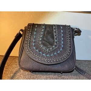 Shyanne Shoulder Bag Western Rodeo Studded Pebble Leather Brown Turquoise Accent